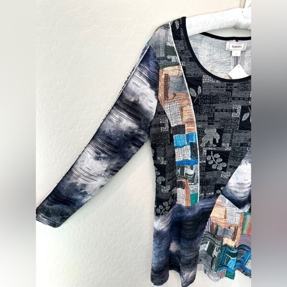KAMANA | Black Multicolor Abstract Print Tunic Top Artsy Long Sleeve | Small - Picture 3 of 8